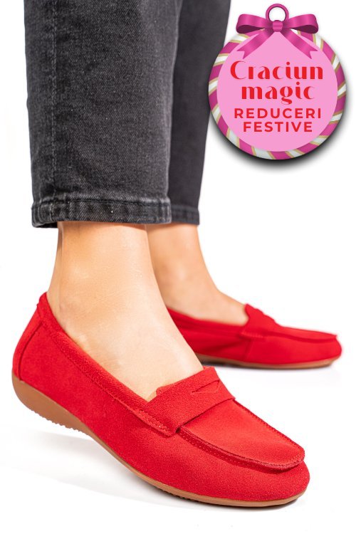 Mocasini rosii piele naturala intoarsa fsp003634