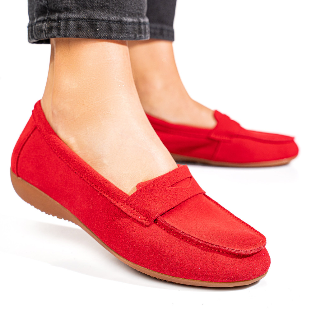 MOCASINI ROSII PIELE NATURALA INTOARSA FSP003634