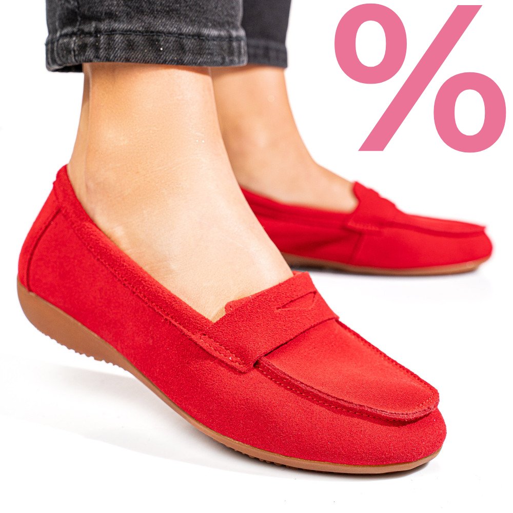 MOCASINI ROSII PIELE NATURALA INTOARSA FSP003634