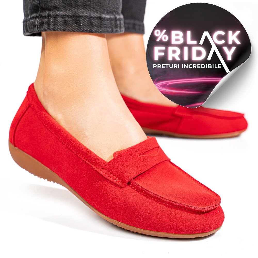 MOCASINI ROSII PIELE NATURALA INTOARSA FSP003634