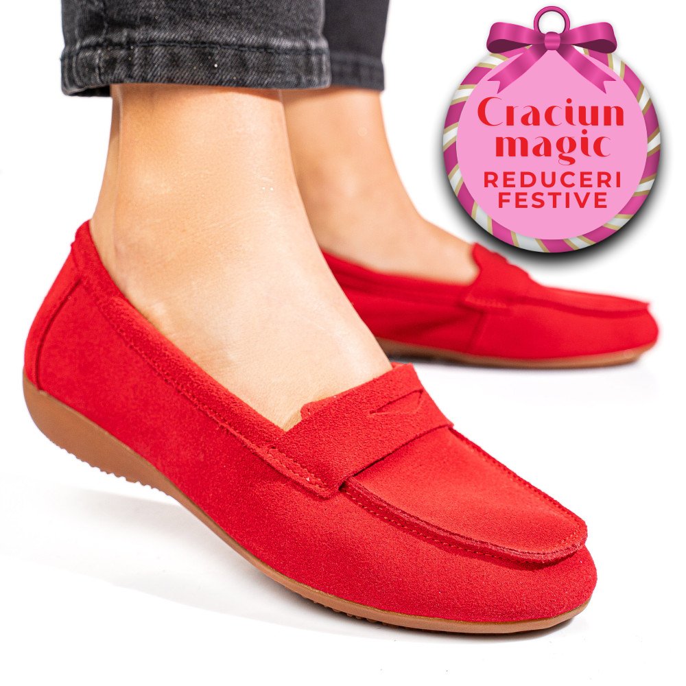 MOCASINI ROSII PIELE NATURALA INTOARSA FSP003634