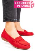 MOCASINI ROSII PIELE NATURALA INTOARSA FSP003634