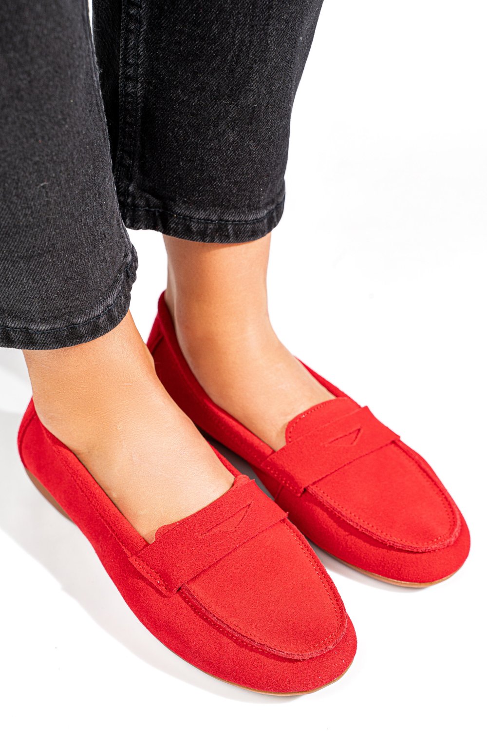 MOCASINI ROSII PIELE NATURALA INTOARSA FSP003634