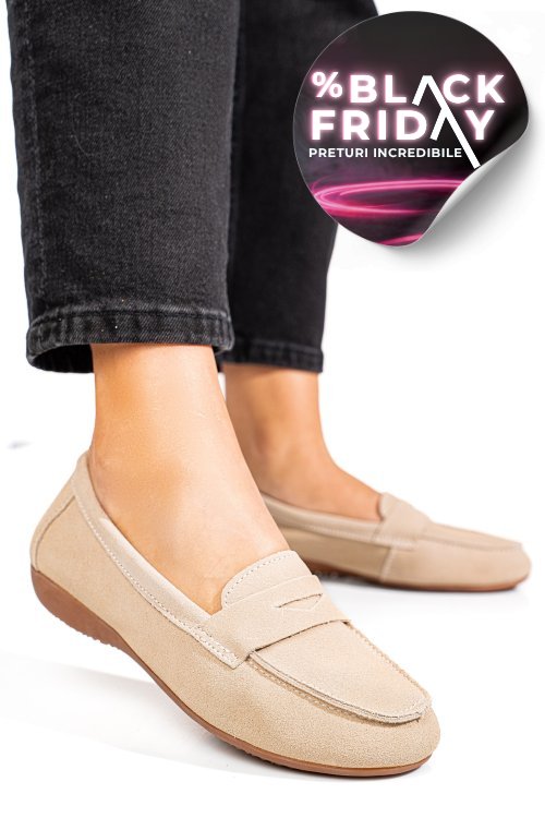 Mocasini bej piele naturala intoarsa fsp003634