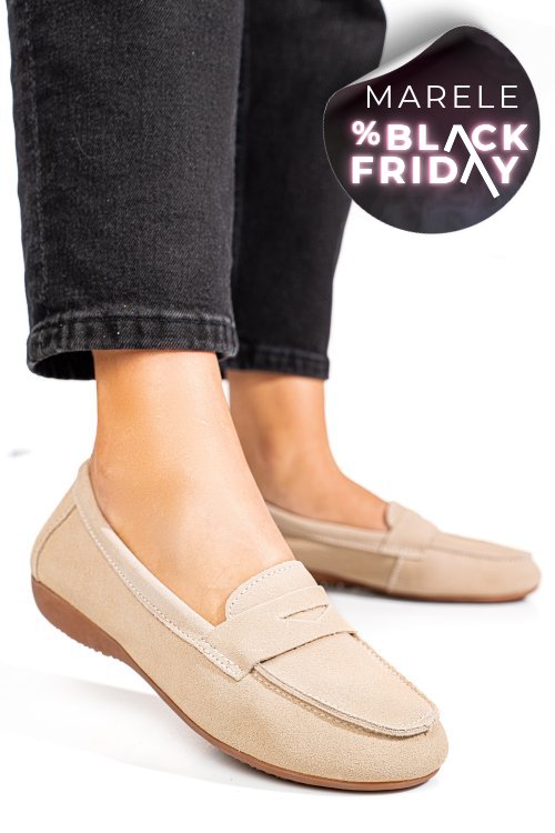 Mocasini bej piele naturala intoarsa fsp003634