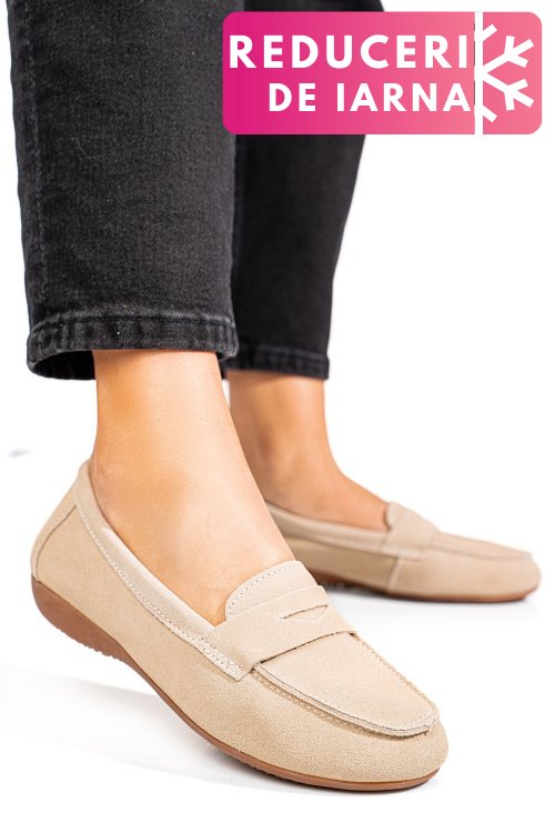 Mocasini bej piele naturala intoarsa fsp003634