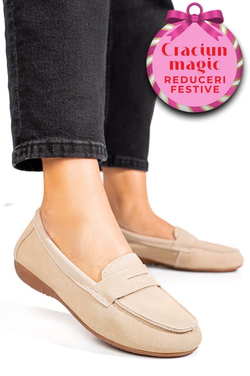 Mocasini bej piele naturala intoarsa fsp003634