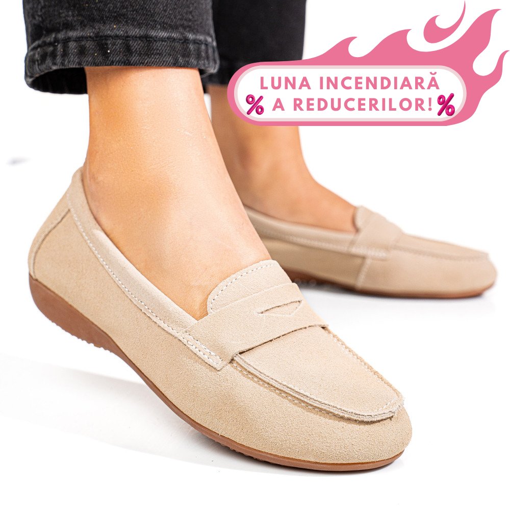 MOCASINI BEJ PIELE NATURALA INTOARSA FSP003634