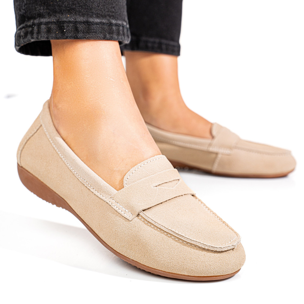 MOCASINI BEJ PIELE NATURALA INTOARSA FSP003634