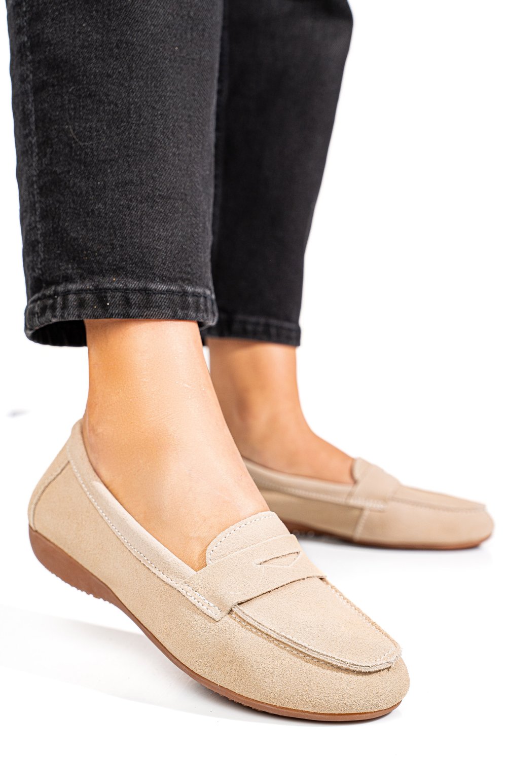 MOCASINI BEJ PIELE NATURALA INTOARSA FSP003634