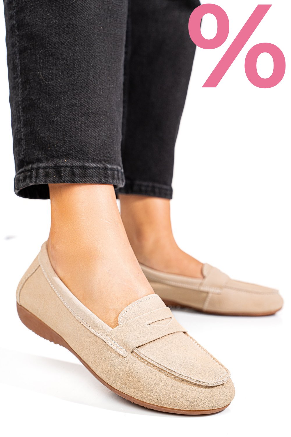 MOCASINI BEJ PIELE NATURALA INTOARSA FSP003634
