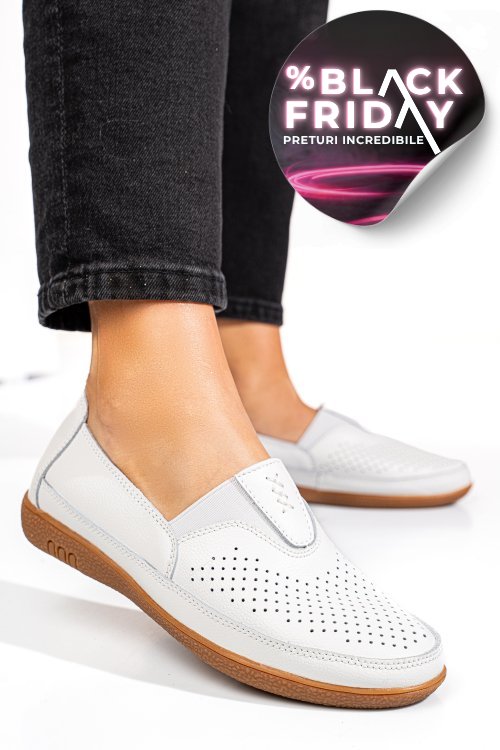 Mocasini albi piele naturala fsp003635