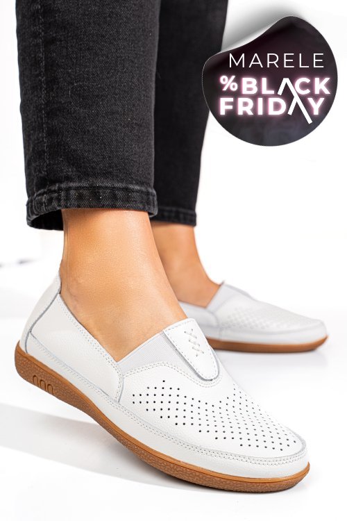 Mocasini albi piele naturala fsp003635