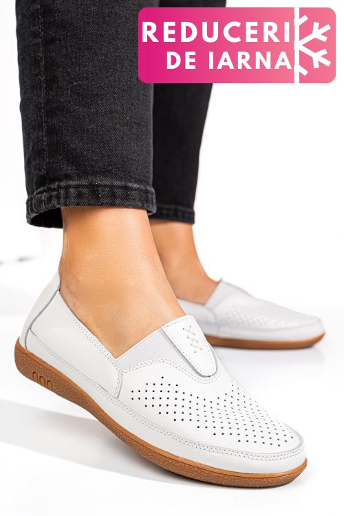 Mocasini albi piele naturala fsp003635