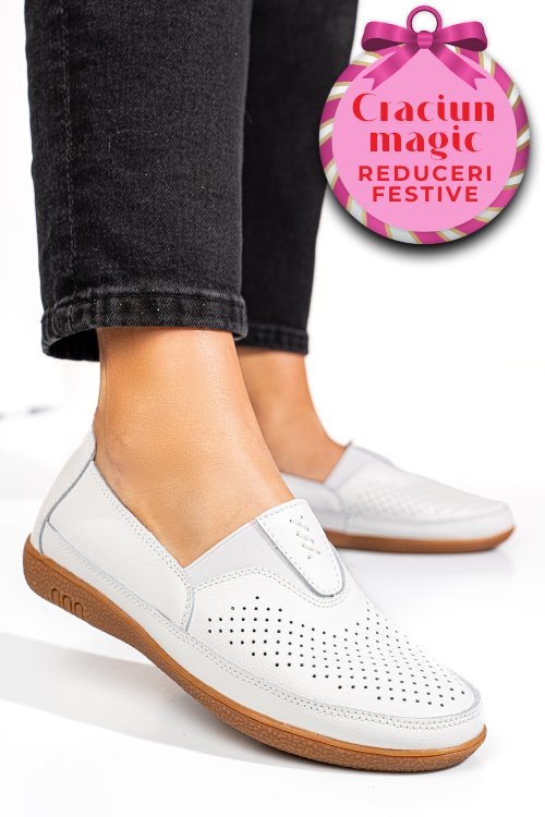 Mocasini albi piele naturala fsp003635