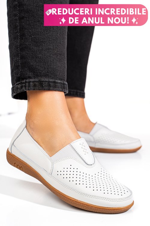 Mocasini albi piele naturala fsp003635