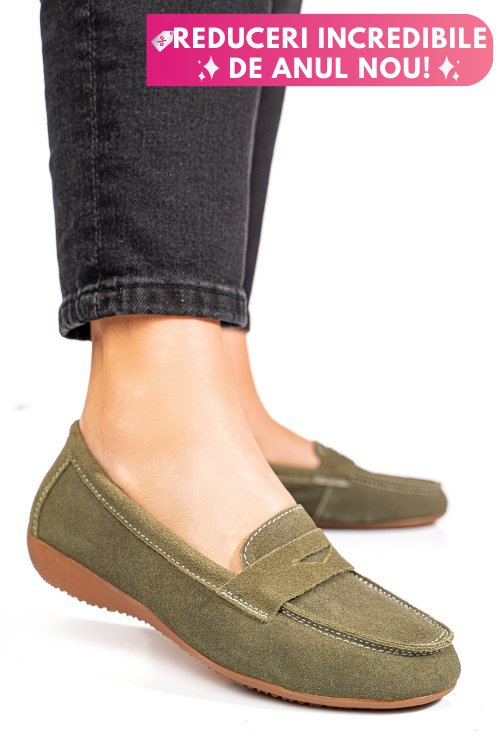Mocasini verzi piele naturala intoarsa fsp003634