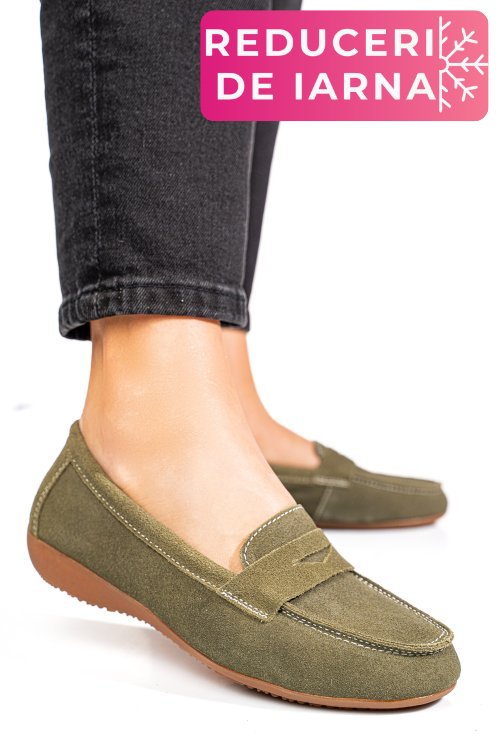 Mocasini verzi piele naturala intoarsa fsp003634