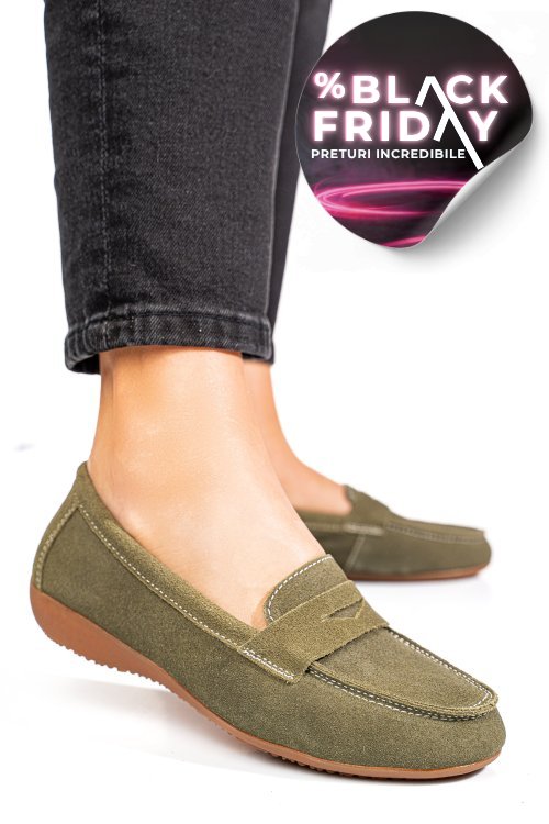 Mocasini verzi piele naturala intoarsa fsp003634