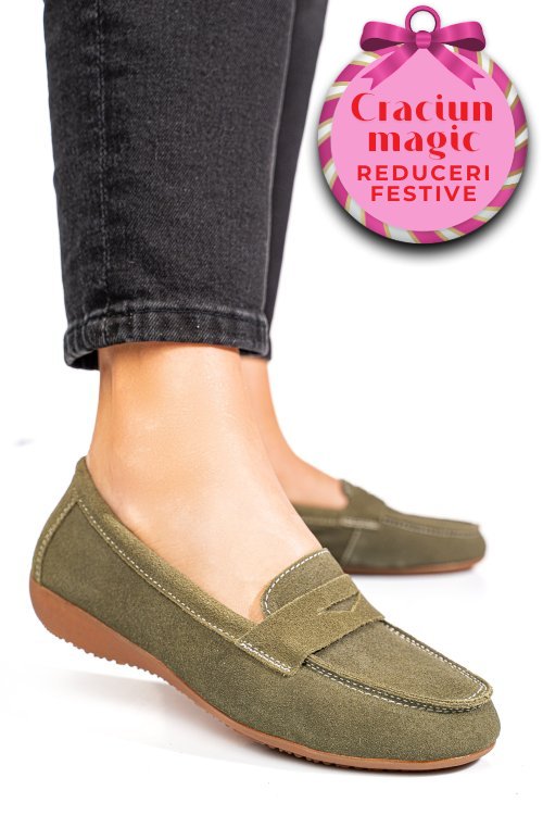 Mocasini verzi piele naturala intoarsa fsp003634