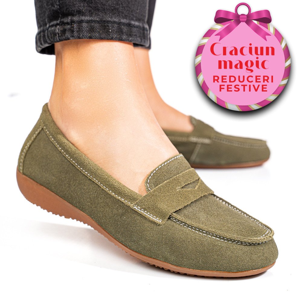 MOCASINI VERZI PIELE NATURALA INTOARSA FSP003634