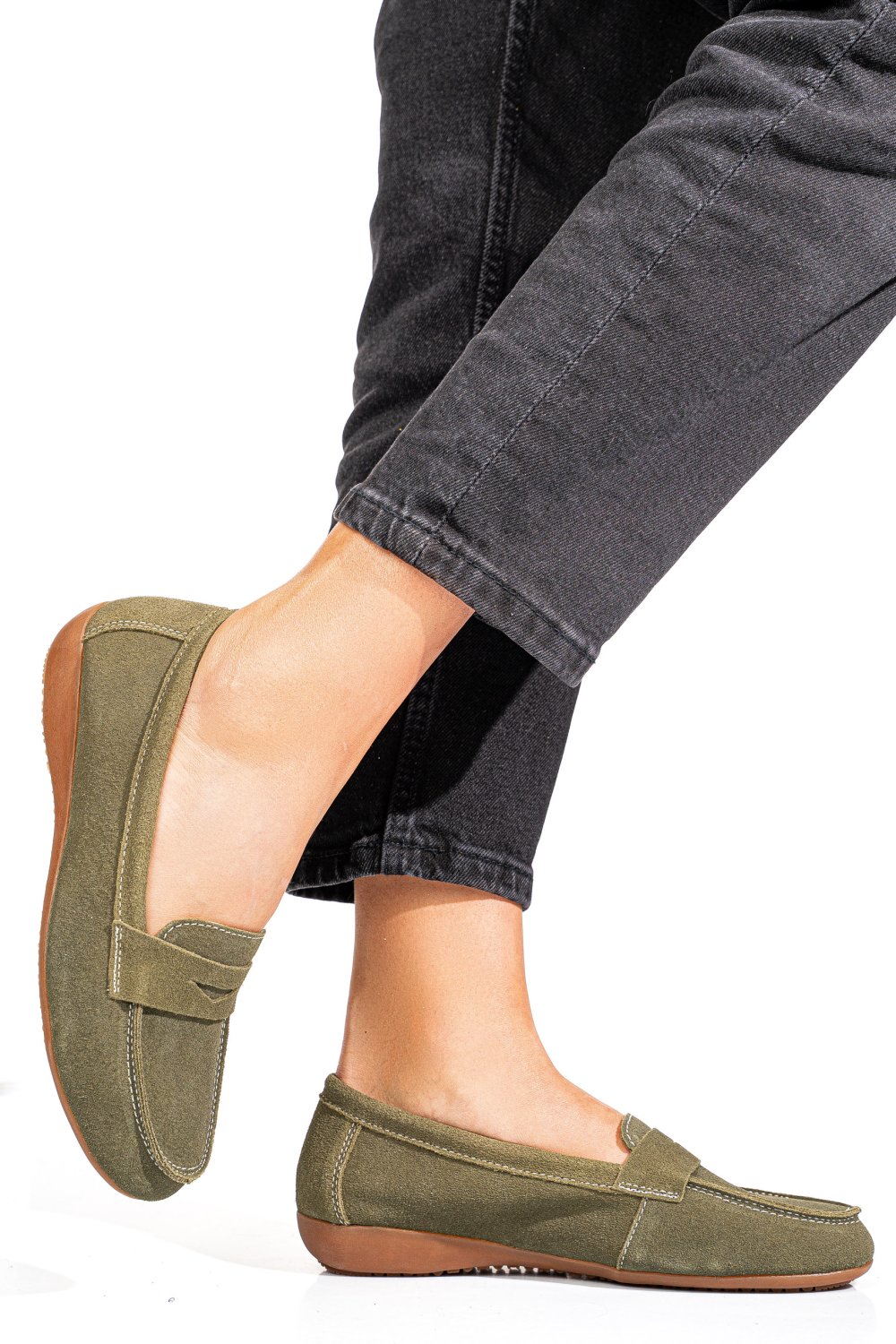 MOCASINI VERZI PIELE NATURALA INTOARSA FSP003634