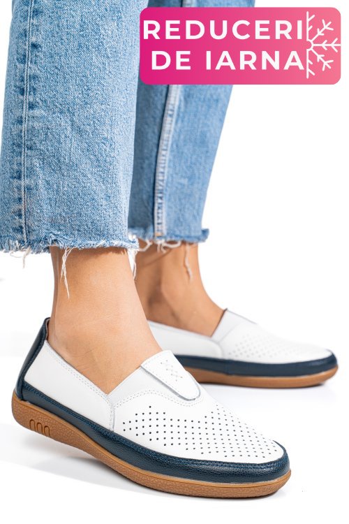 Mocasini alb albastru piele naturala fsp003635