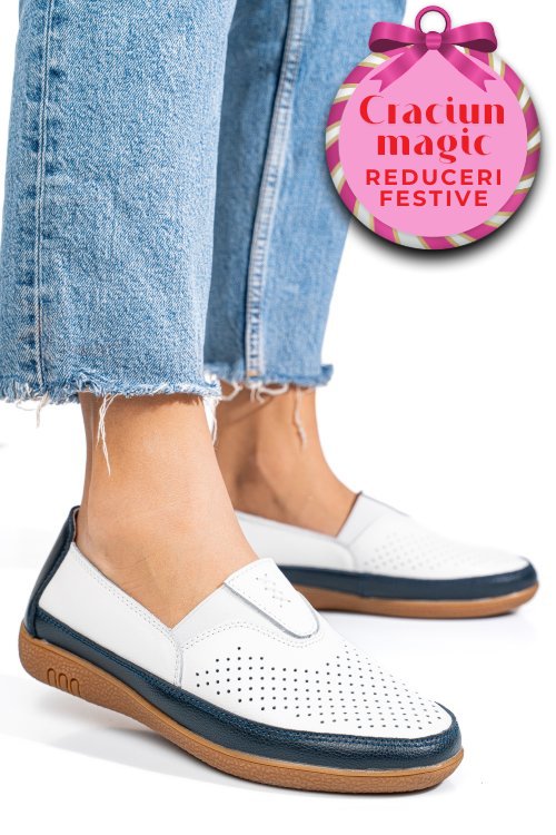 Mocasini alb albastru piele naturala fsp003635