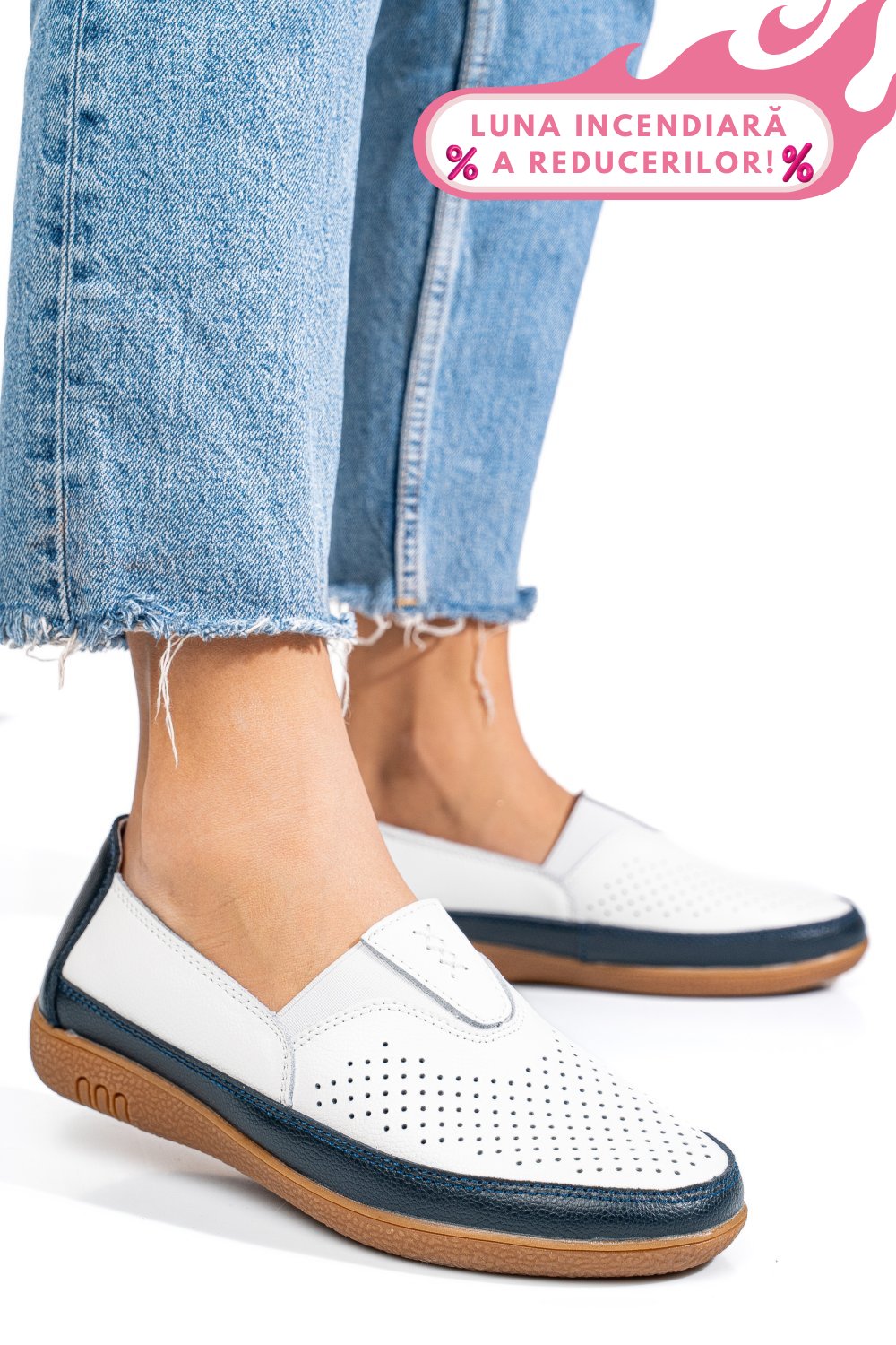MOCASINI ALB ALBASTRU PIELE NATURALA FSP003635