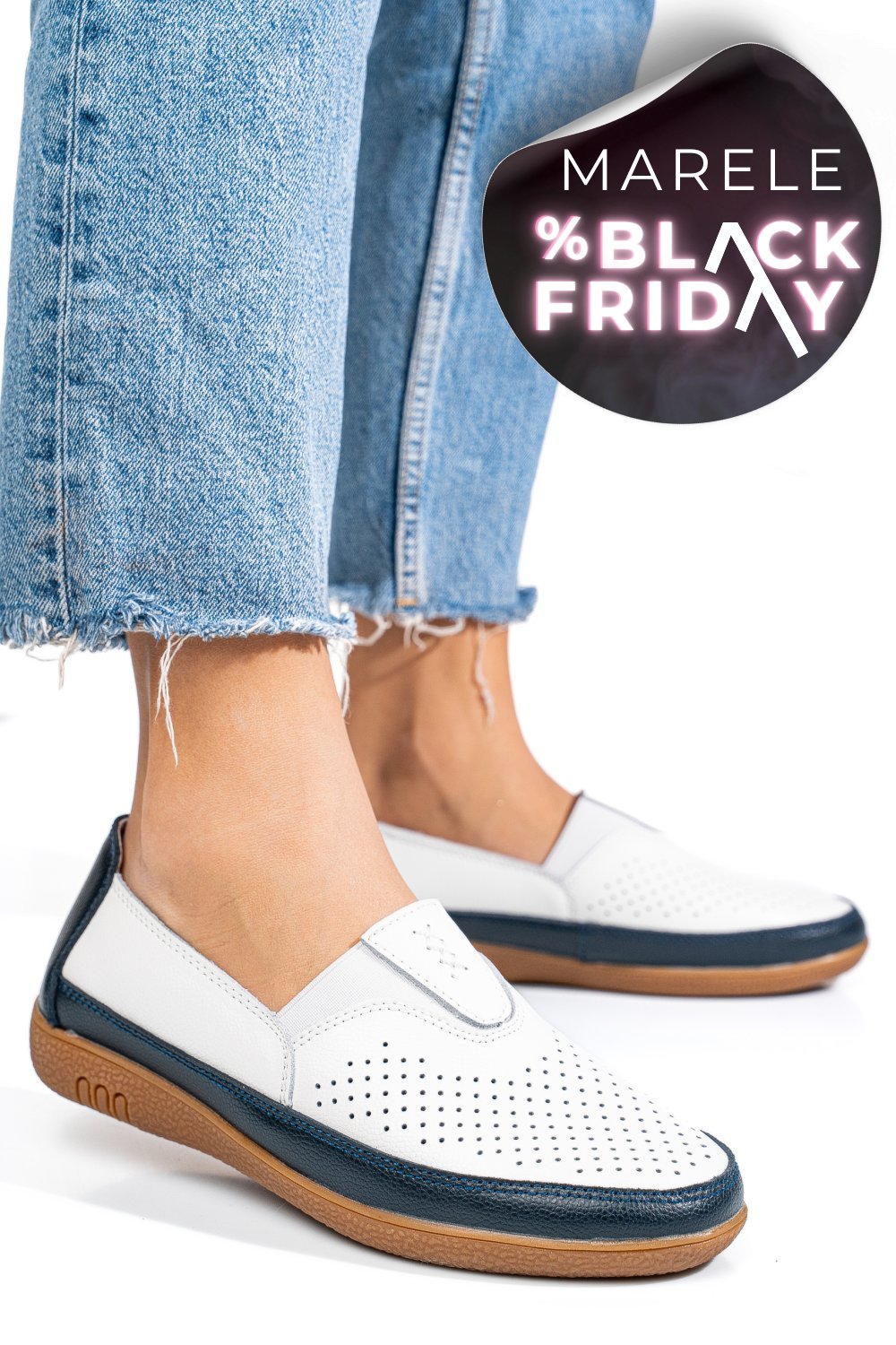 MOCASINI ALB ALBASTRU PIELE NATURALA FSP003635