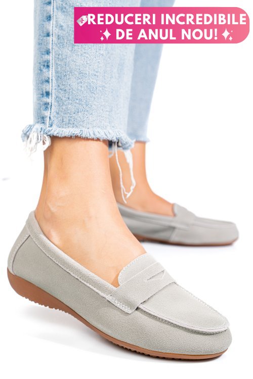 Mocasini gri piele naturala intoarsa fsp003634