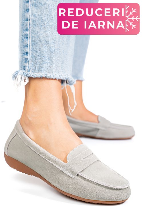 Mocasini gri piele naturala intoarsa fsp003634