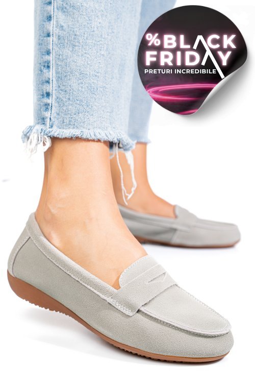 Mocasini gri piele naturala intoarsa fsp003634