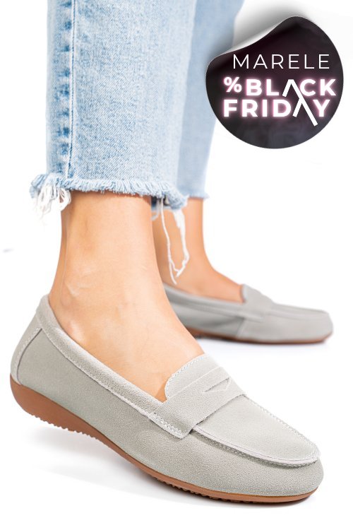 Mocasini gri piele naturala intoarsa fsp003634