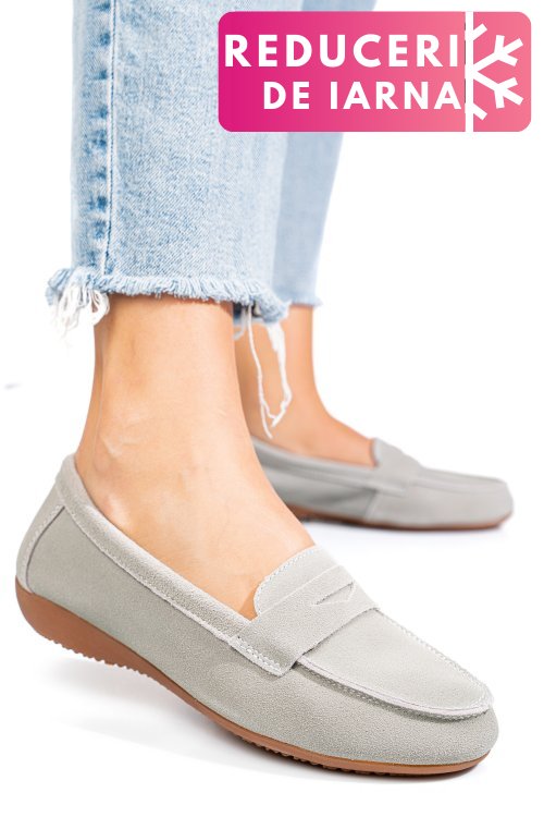 Mocasini gri piele naturala intoarsa fsp003634