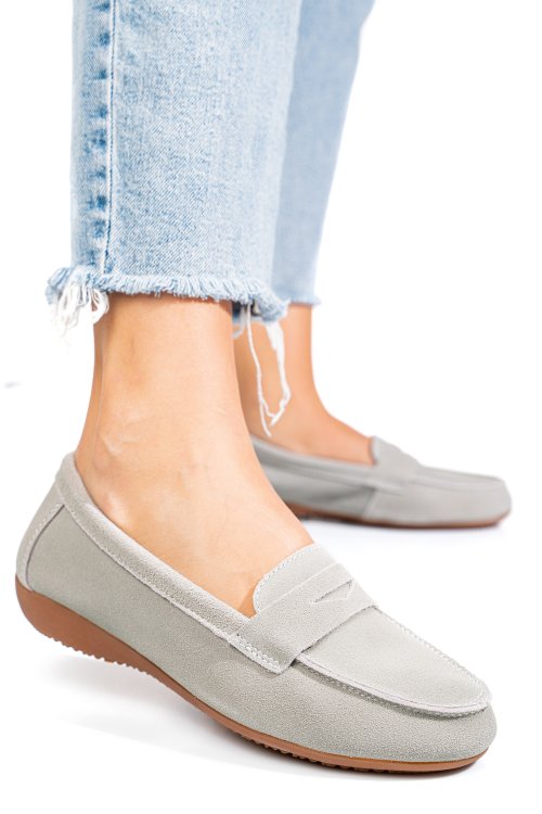Mocasini gri piele naturala intoarsa fsp003634