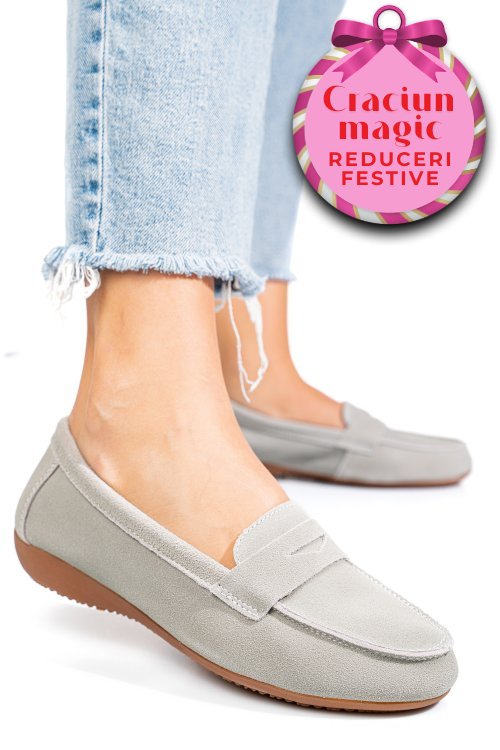 Mocasini gri piele naturala intoarsa fsp003634