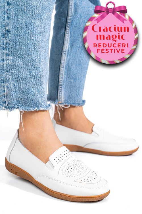 Mocasini albi piele naturala fsp003636