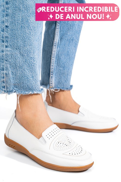 Mocasini albi piele naturala fsp003636