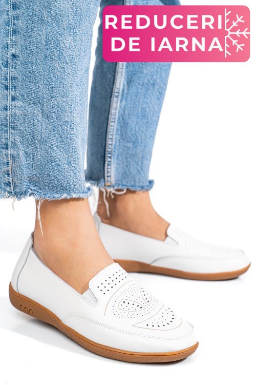 Mocasini albi piele naturala fsp003636