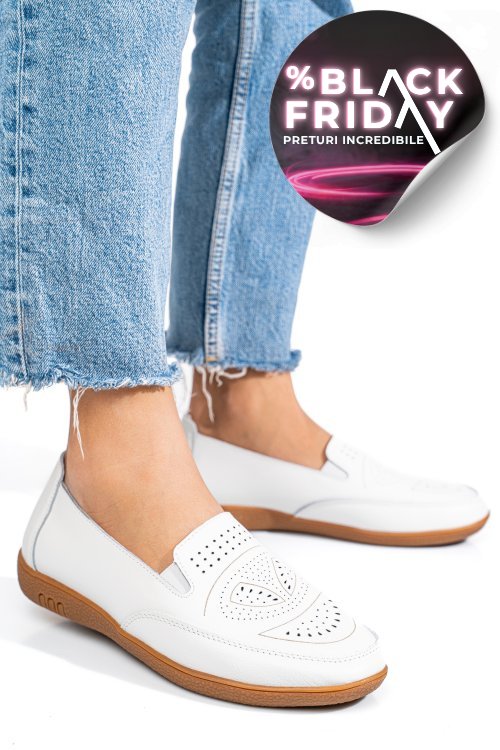 Mocasini albi piele naturala fsp003636