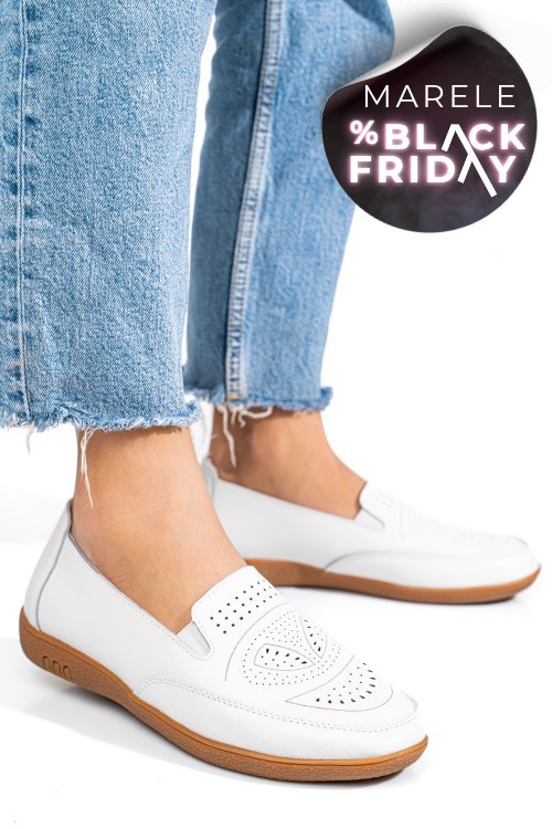 Mocasini albi piele naturala fsp003636