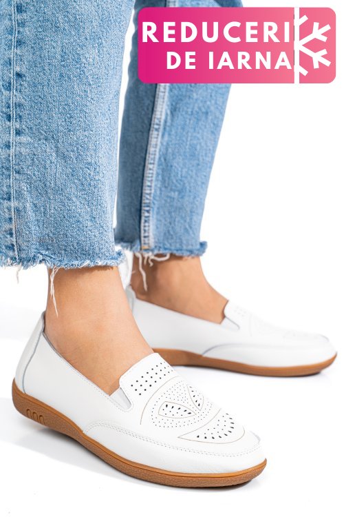 Mocasini albi piele naturala fsp003636