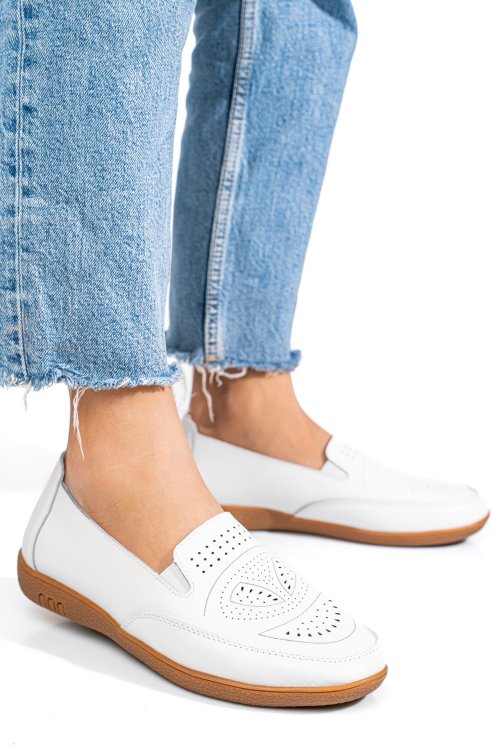 Mocasini albi piele naturala fsp003636