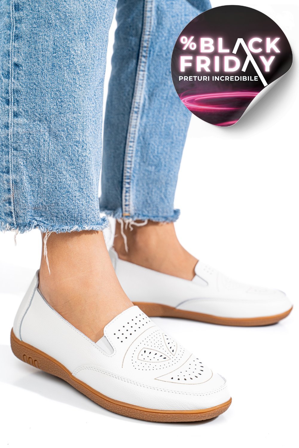 MOCASINI ALBI PIELE NATURALA FSP003636