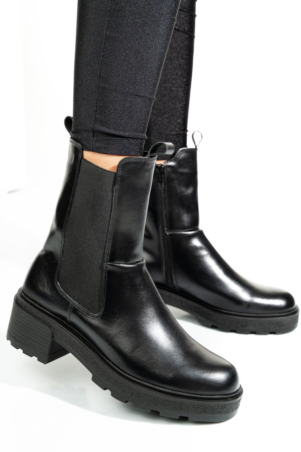 GHETE NEGRE PIELE NATURALA 2S7724