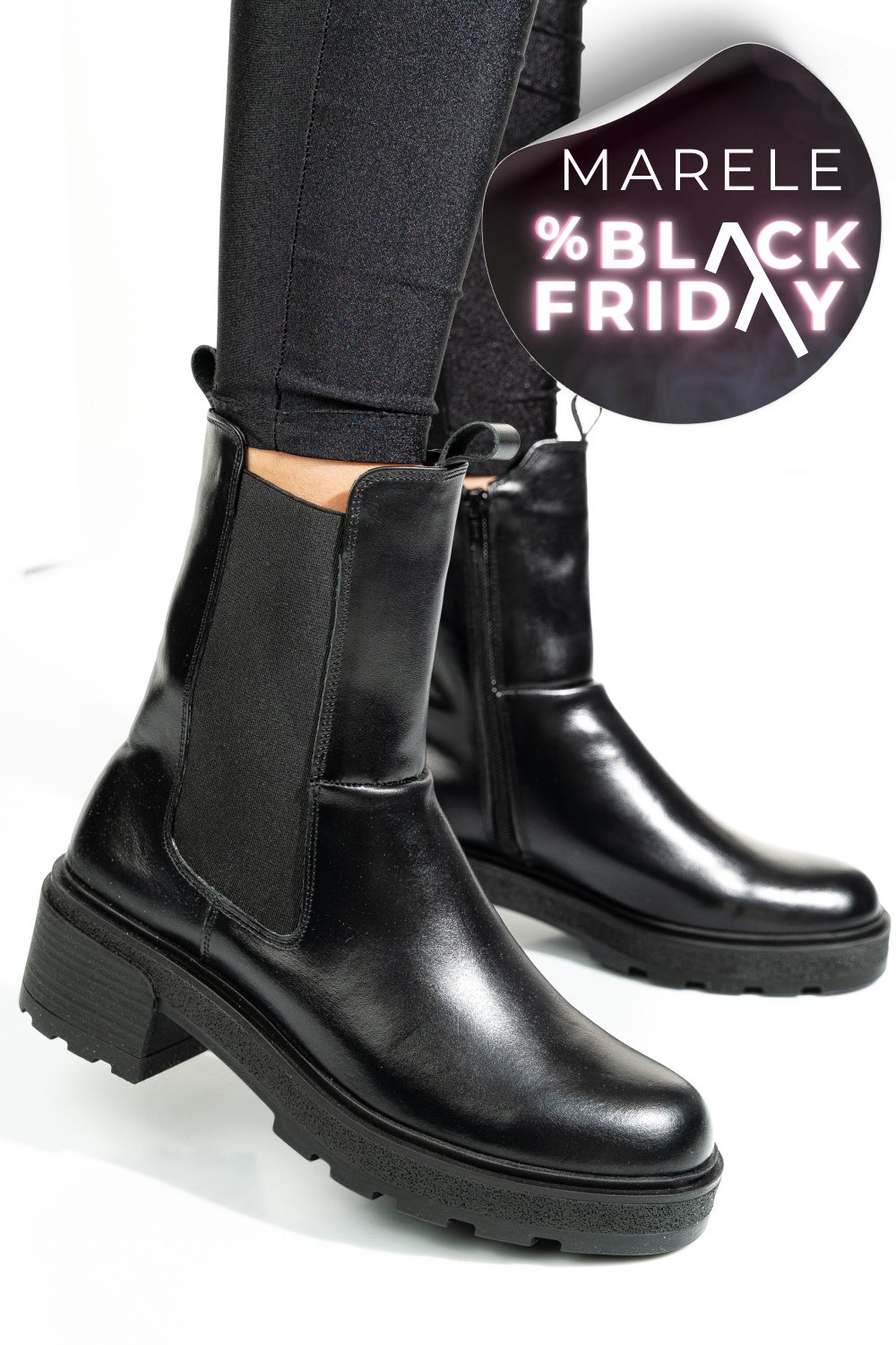 GHETE NEGRE PIELE NATURALA 2S7724