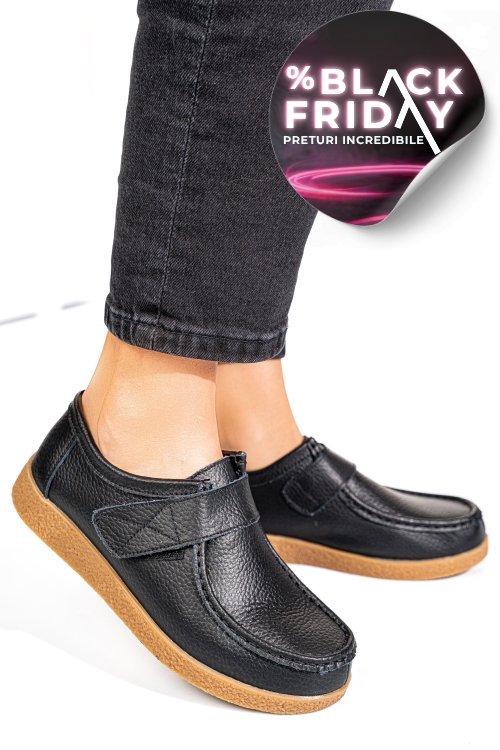 Mocasini negri piele naturala pspl305