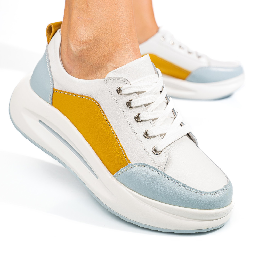 PANTOFI SPORT WHITE BLUE MUSTAR PIELE NATURALA TSP-33