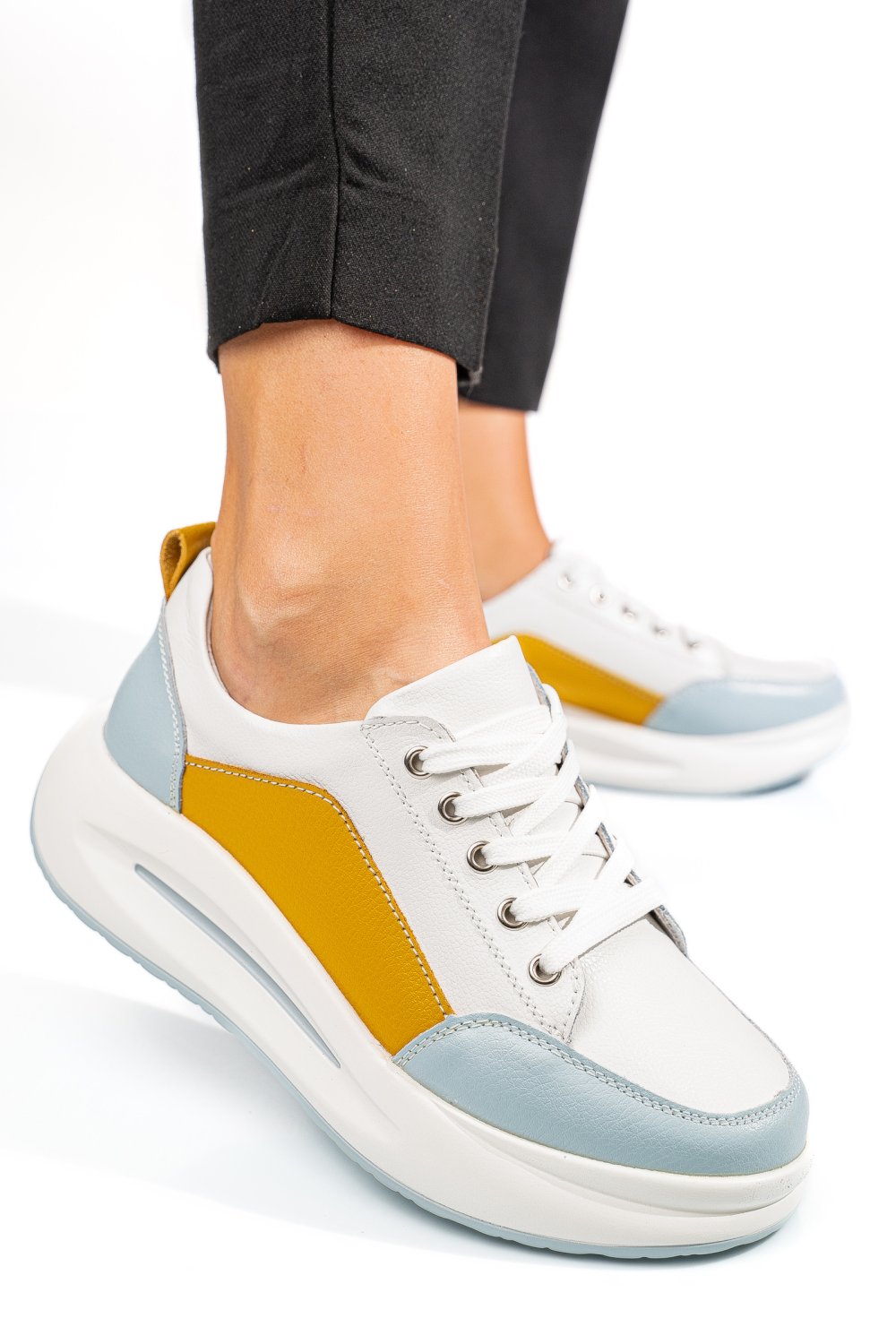 PANTOFI SPORT WHITE BLUE MUSTAR PIELE NATURALA TSP-33